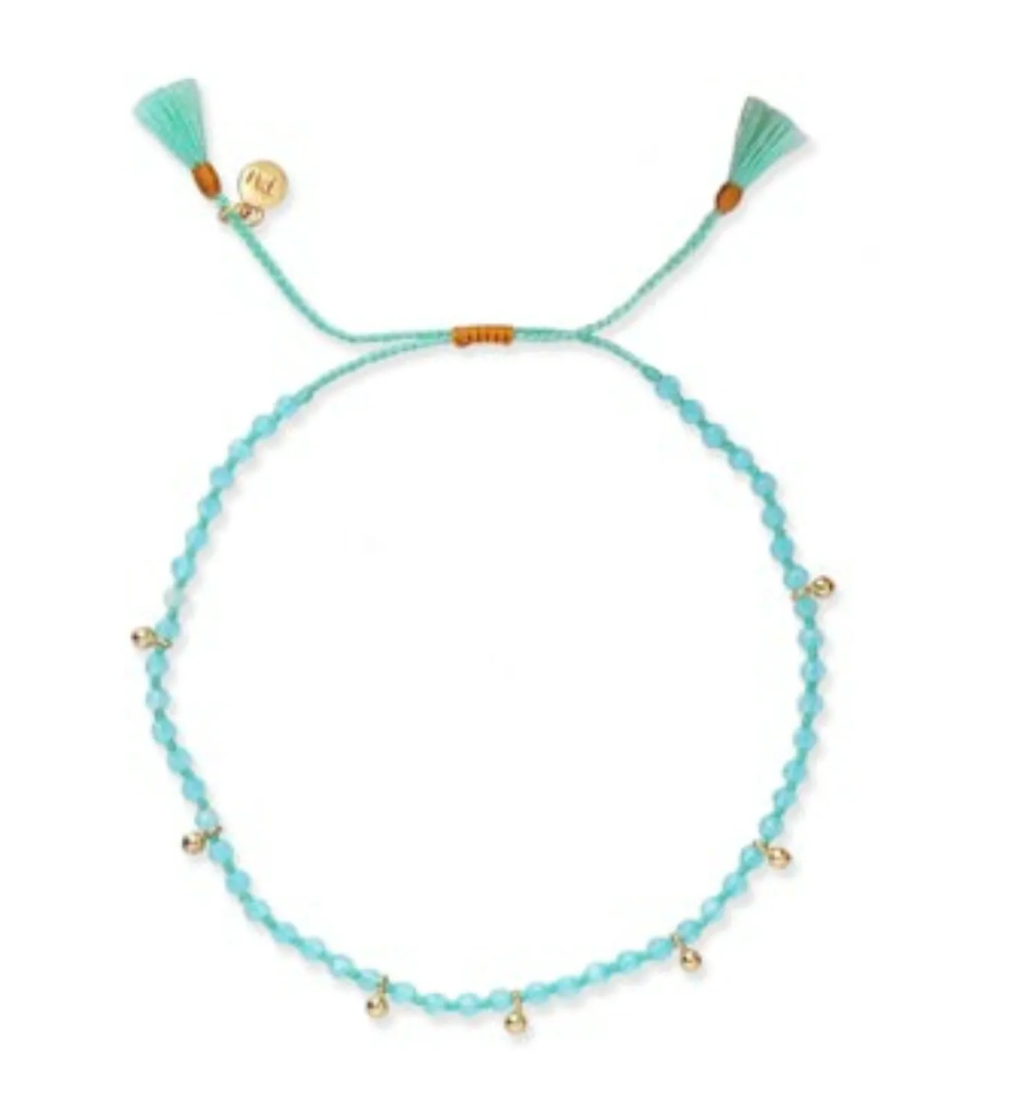 Handmade Semi-Precious Knotted Bracelet with Gold Balls ~ Mint