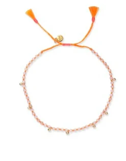 Handmade Semi-Precious Knotted Bracelet with Gold Balls ~ Peach