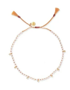 Handmade Semi-Precious Knotted Bracelet with Gold Balls ~ Moon