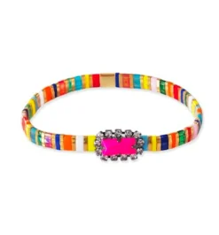 Handmade Tila Bracelet with Matte Emerald Cut Center Stone