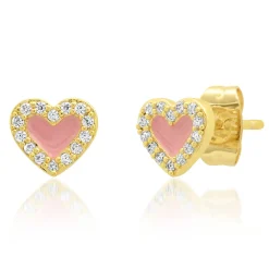 Heart-Shaped Enamel & Cz Studs