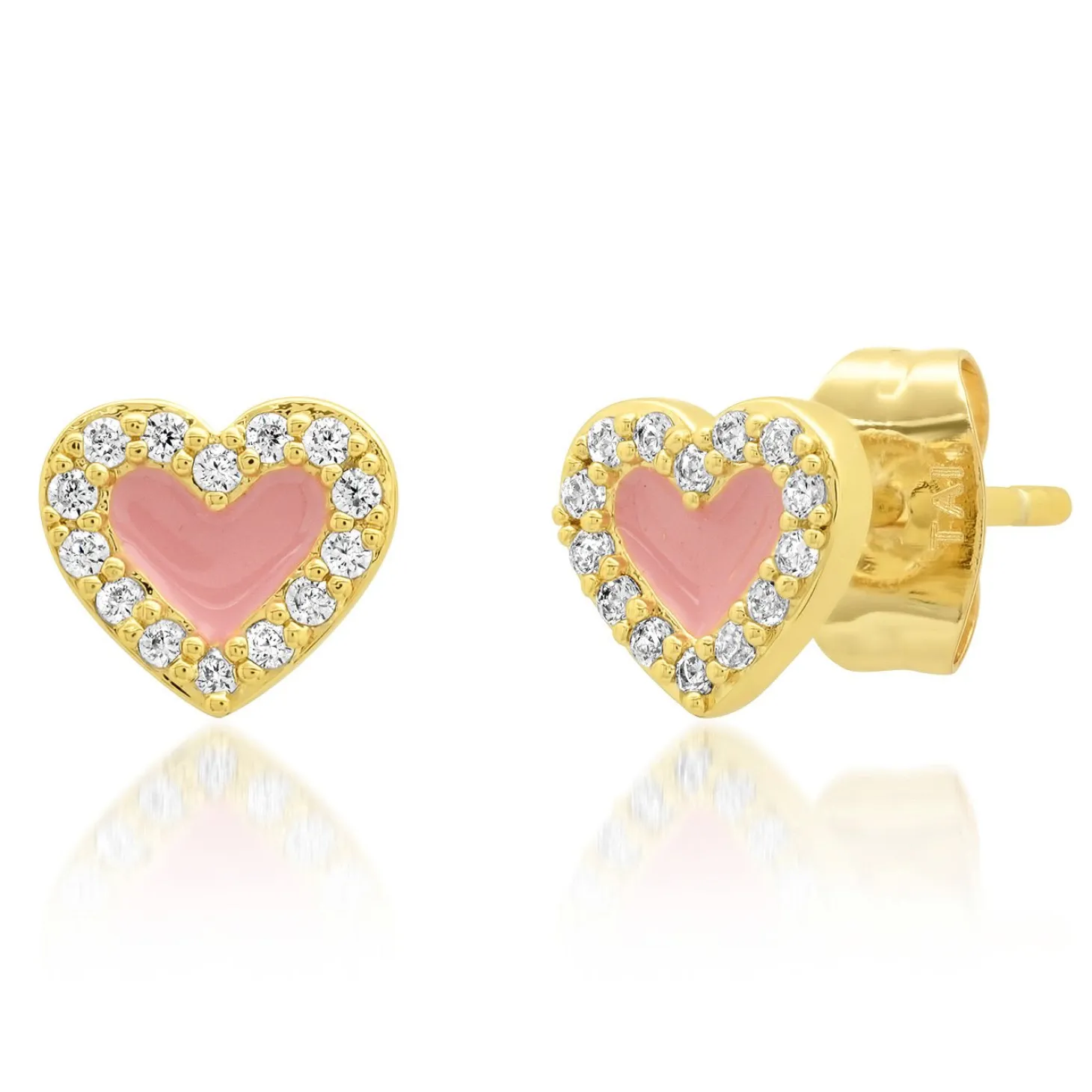 Heart-Shaped Enamel & Cz Studs