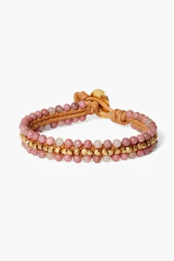 Koa Cuff Wrap Bracelet ~ Rhodonite