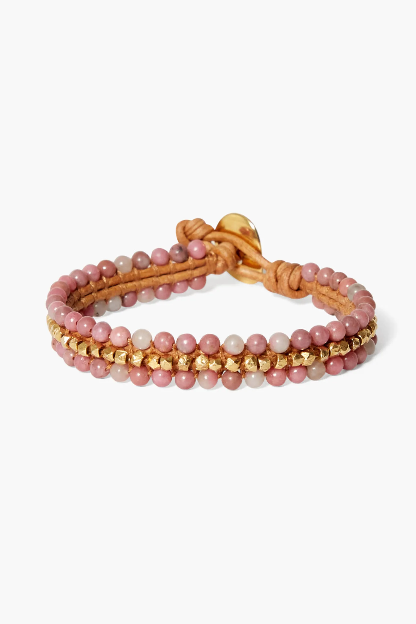 Koa Cuff Wrap Bracelet ~ Rhodonite