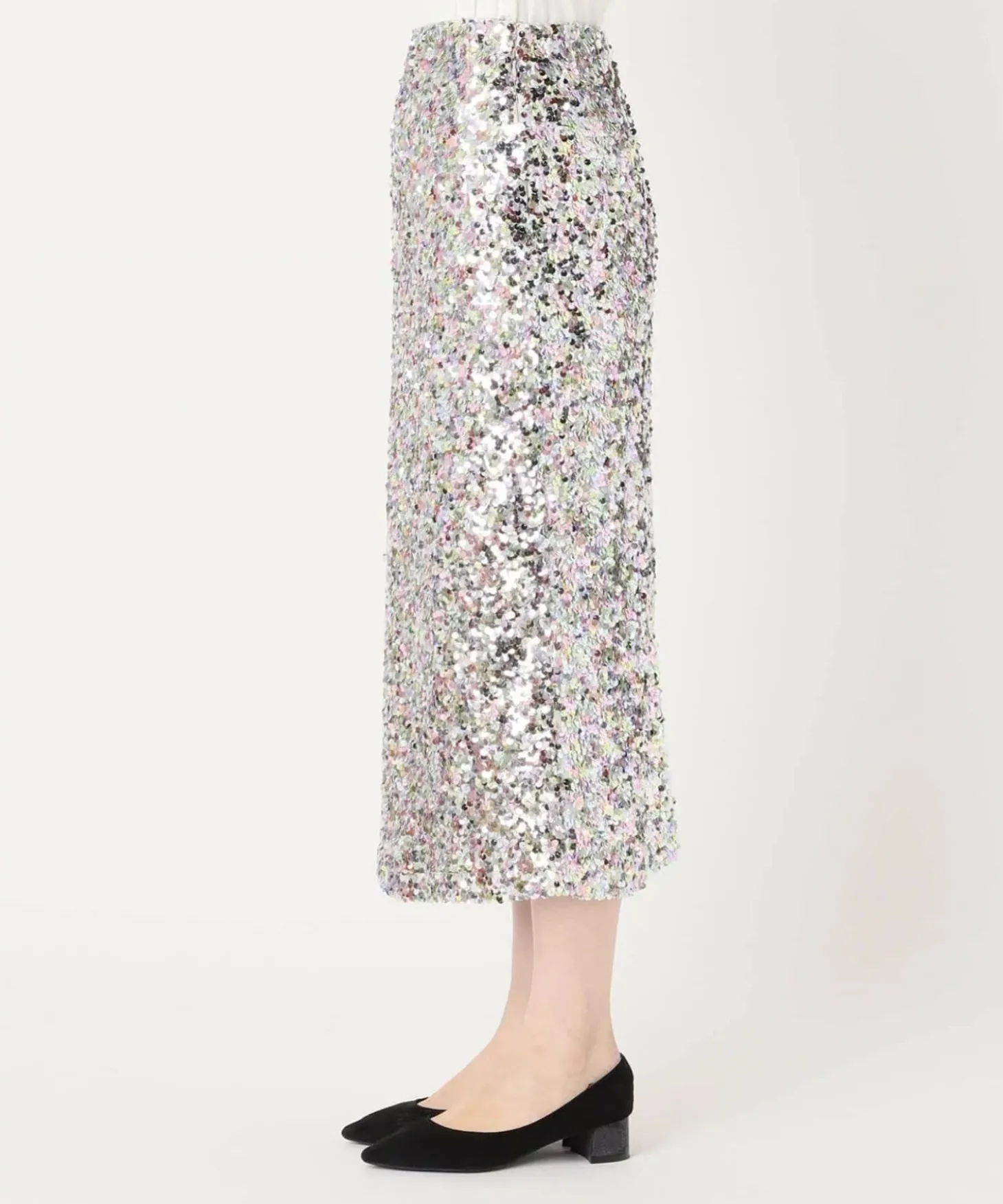 Lacey Sequins Midi Skirt ~ Silver
