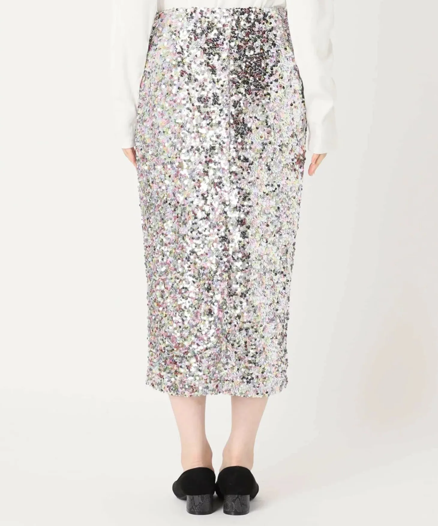 Lacey Sequins Midi Skirt ~ Silver
