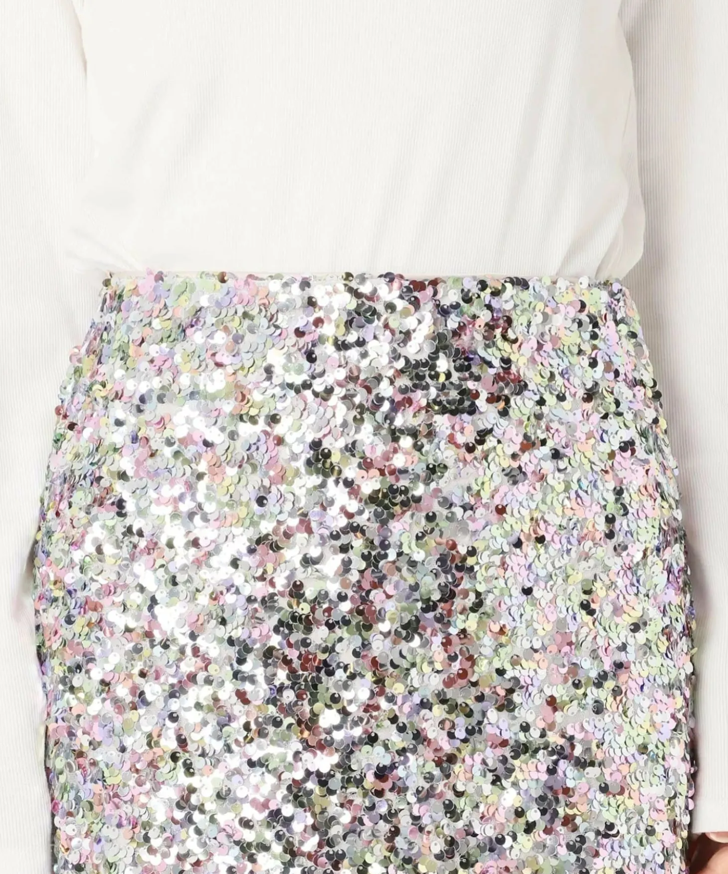 Lacey Sequins Midi Skirt ~ Silver