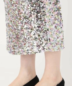 Lacey Sequins Midi Skirt ~ Silver