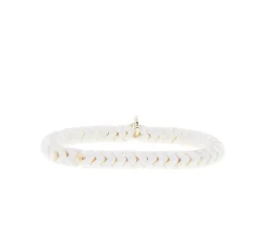 Large Herringbone Stretch Bracelet ~ White Agate