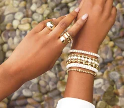 Large Herringbone Stretch Bracelet ~ White Agate