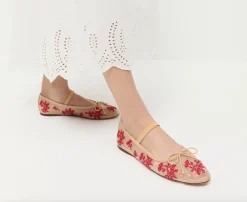 Leonie Caramel/Red Embroidered Ballet Flat