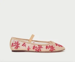 Leonie Caramel/Red Embroidered Ballet Flat