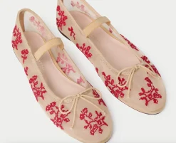 Leonie Caramel/Red Embroidered Ballet Flat