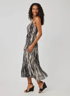 Midi Pleated Cami Dress - Brushed Stripe Print