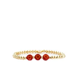 4mm Brass Beaded Ball Bracelet Triple Hearts