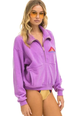 Mountain Embroidery Half Zip Sweatshirt ~ Neon Purple