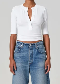 Nali Short Sleeve Henley ~ White