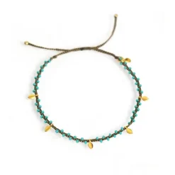 Navy Beaded Bracelet With Dangling Leaves