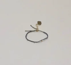 Navy Beaded Bracelet With Dangling Leaves