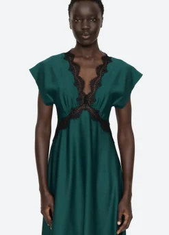 Noa Satin V-Neck Maxi Dress ~Teal