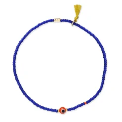 Orange Glass Evil Eye Bracelet with Yellow Tassel