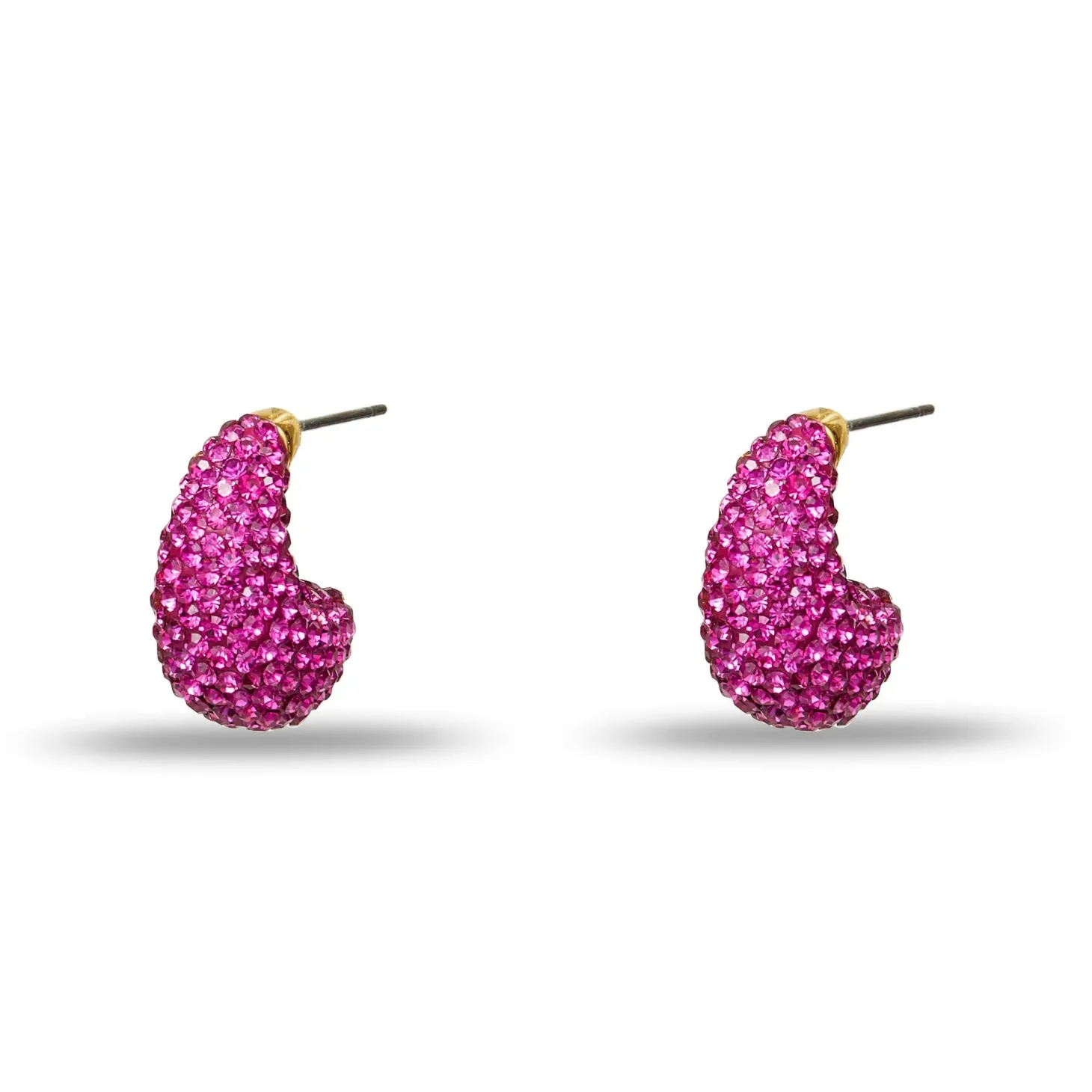 Pave Dome Mini Hoop Earrings ~ Flamingo