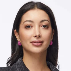 Pave Dome Mini Hoop Earrings ~ Flamingo