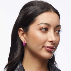 Pave Dome Mini Hoop Earrings ~ Flamingo