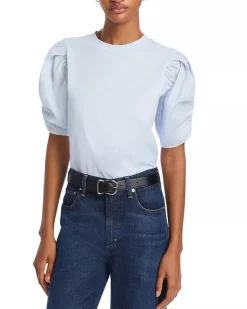 Pleated Puff Sleeve Tee ~ Light Chambray