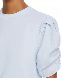 Pleated Puff Sleeve Tee ~ Light Chambray