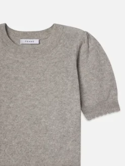 Pointelle Puff Sleeve Sweater ~ Light Heather Grey