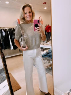 Pointelle Puff Sleeve Sweater ~ Light Heather Grey