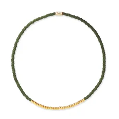 Praew Bracelet Beaded with Gold Accents ~ Forest Green