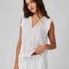 Ruffle Sleeve Tie Neck Top ~ White