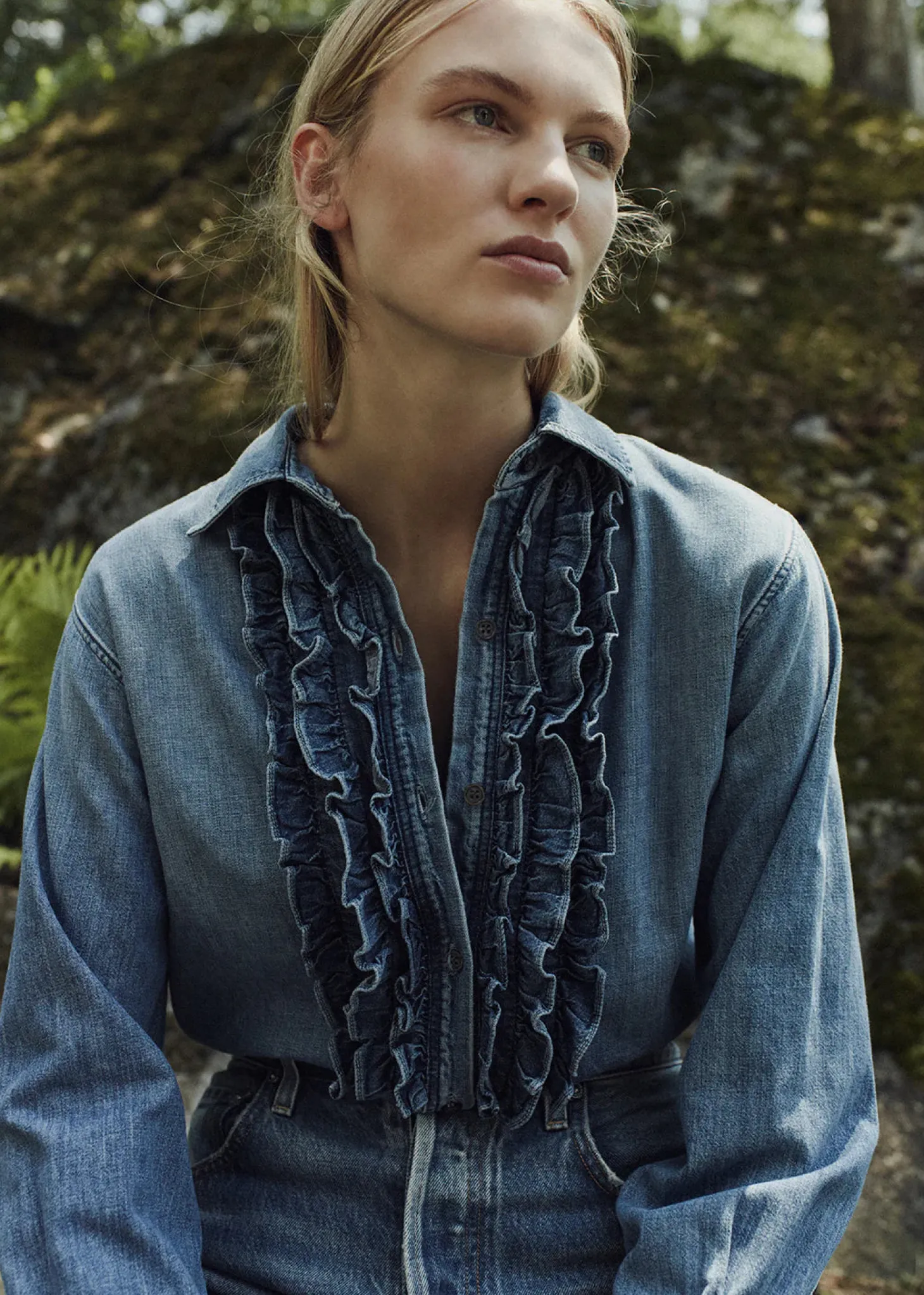 Ruffle Tuxedo Shirt in Alta