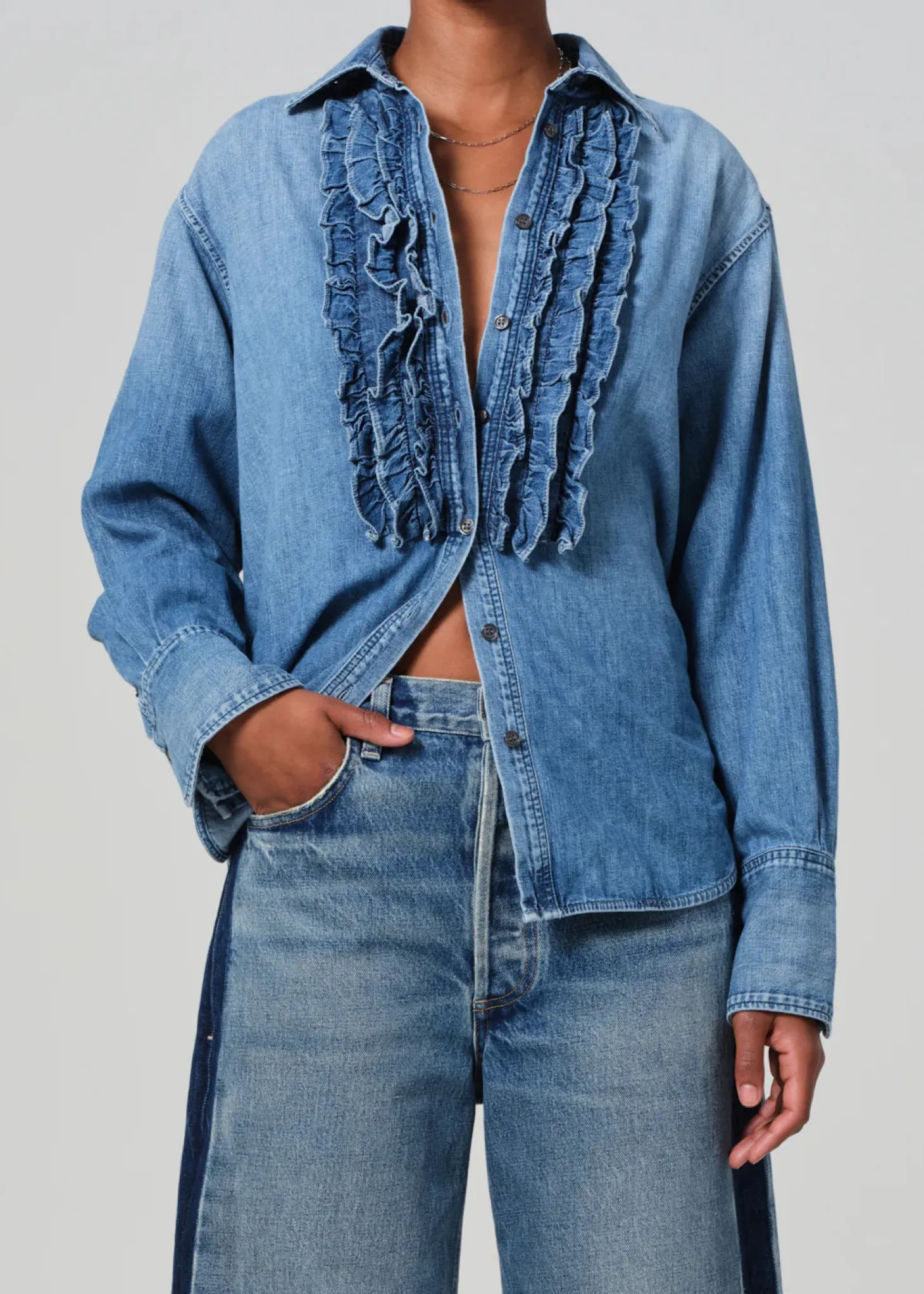 Ruffle Tuxedo Shirt in Alta