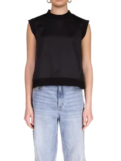 Satin Mixed Media Shell Top ~ Black