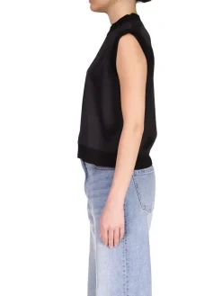 Satin Mixed Media Shell Top ~ Black