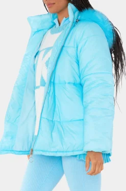 Snowbird Puffer Jacket -Powder Blue with Faux Fur