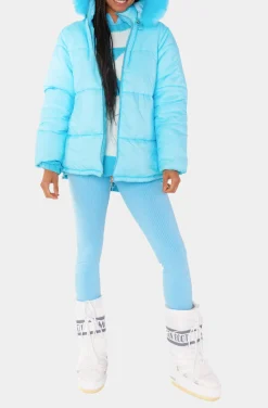 Snowbird Puffer Jacket -Powder Blue with Faux Fur