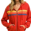 5 Stripe Relaxed Zip Hoodie ~ Red// Neon Rainbow