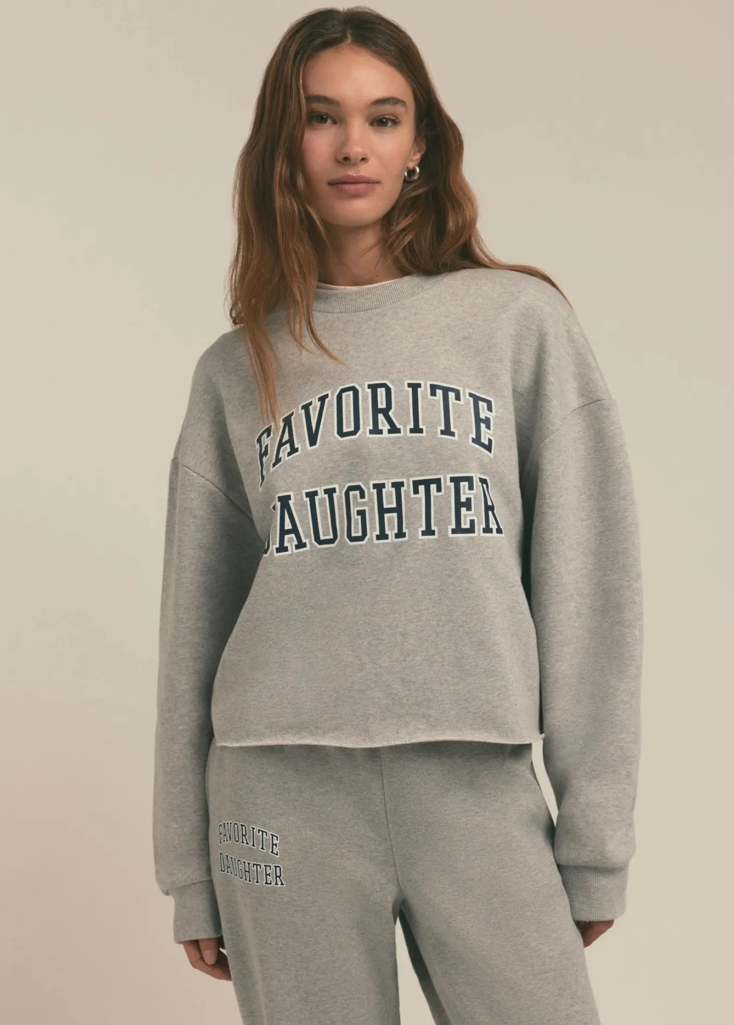 The Cropped Collegiate Sweatshirt ~ Heather Grey Navy
