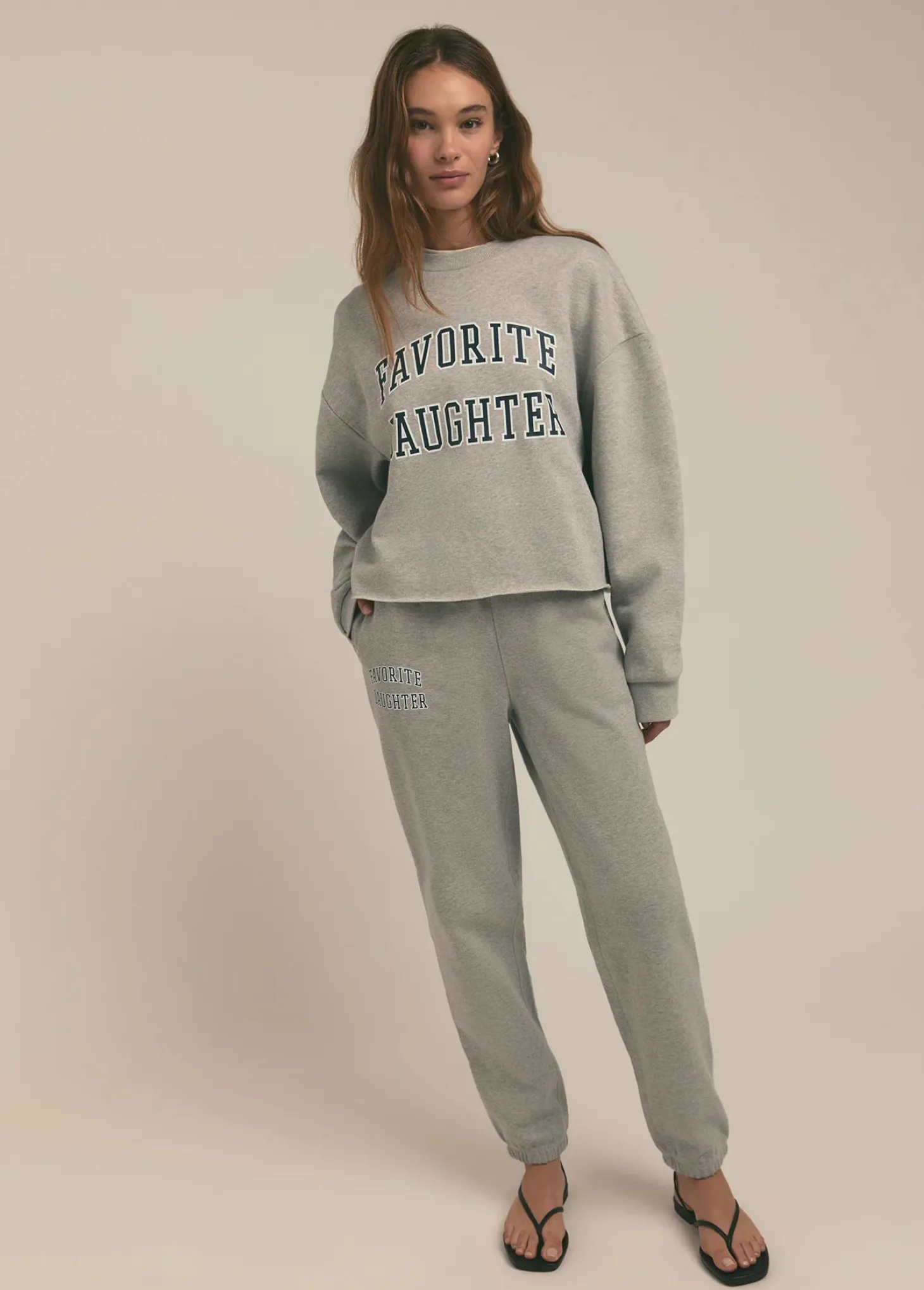 The Cropped Collegiate Sweatshirt ~ Heather Grey Navy