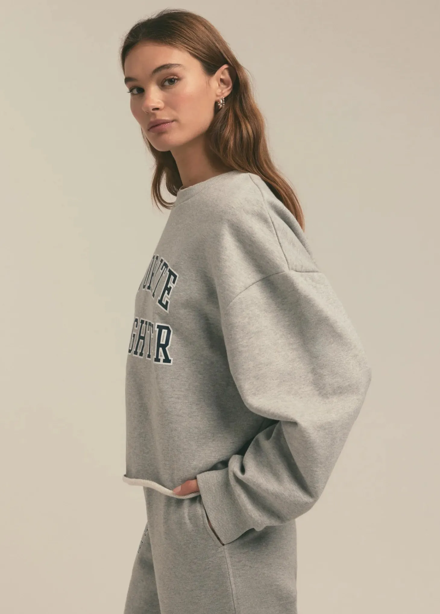 The Cropped Collegiate Sweatshirt ~ Heather Grey Navy