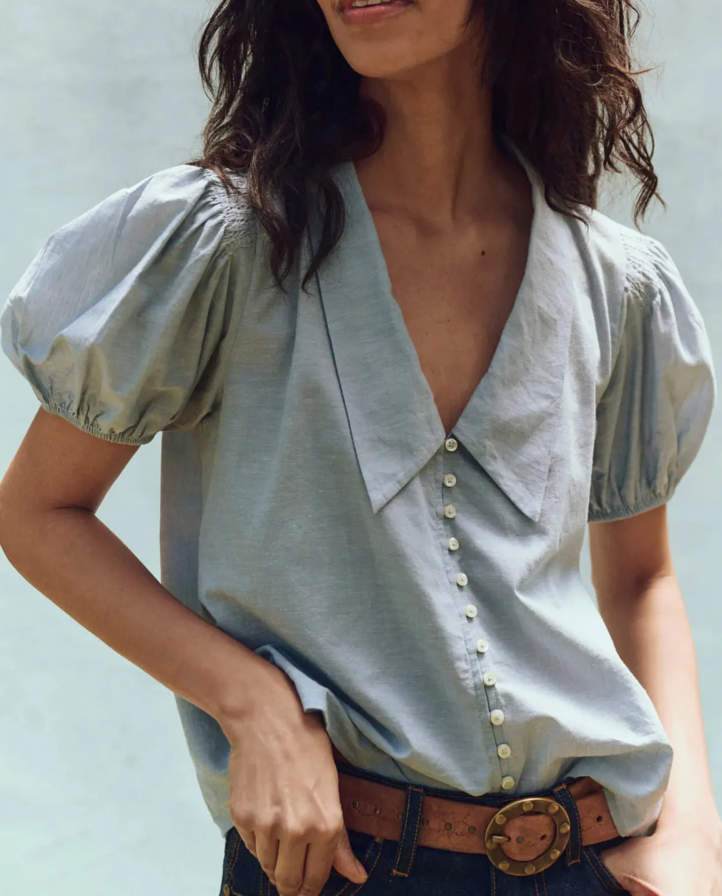 The Fairway Top ~ Light Chambray