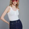 The Satin Trim Tank ~ Alabaster