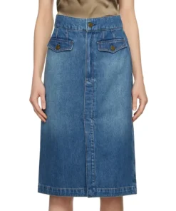 The Vent Front Denim Midi Skirt