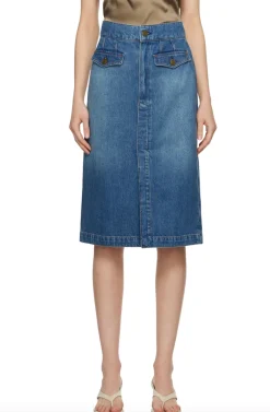 The Vent Front Denim Midi Skirt