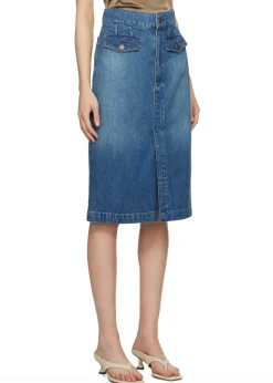 The Vent Front Denim Midi Skirt