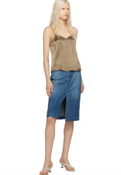 The Vent Front Denim Midi Skirt